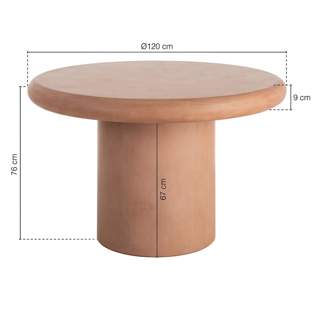 Mesa comedor teja DM-microcemento salón 120 x 120 x 76 cm. Material y acabado: DM-MICROCEMENTO · TEJA. Fotografía 12